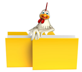 Sticker -  Hen cartoon character with folder