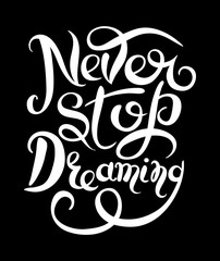 Never stop dreaming Inspirational white text motivational poster