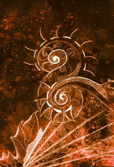 Poster - Ornamental Drawing. Original hand draw and computer collage. Color structure.