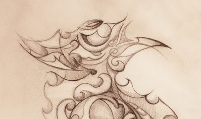 Poster - Ornamental Drawing. Original hand draw and computer collage. Color structure.
