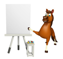 Sticker - Horse cartoon character with easel board