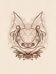 Poster - Ornamental Drawing. Original hand draw and computer collage. Color structure.