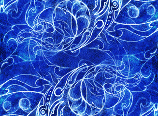 Poster - ornamental filigran drawing with frozen winter time feelingt, spiral and abstract linear structure pattern Color effect and Computer collage.