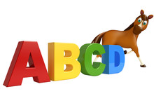 Cute Horse Cartoon Character With Abcd Sign