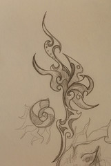 Poster - Ornamental Drawing. Original hand draw and computer collage. Color structure.