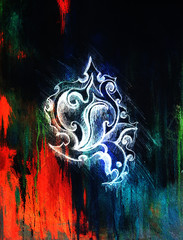 Poster - Ornamental Drawing. Original hand draw and computer collage. Color structure.