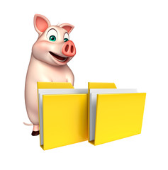 Canvas Print - fun  Pig cartoon character with folder