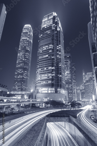 Fototapeta na wymiar Modern office building and highway in Hong Kong city