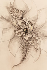 Poster - Color drawing of ornamental flower structure. Original hand drawn on paper.