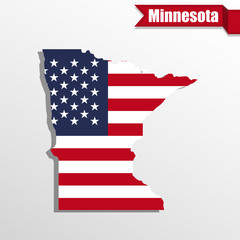 Aufkleber - Minnesota State map with US flag inside and ribbon