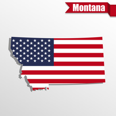 Poster - Montana State map with US flag inside and ribbon