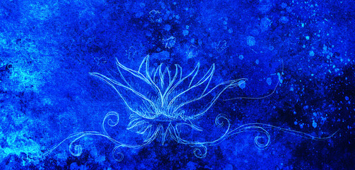 Poster - ornamental filigran floral drawing with frozen winter time feelingt, spiral and abstract linear structure pattern Color effect and Computer collage.