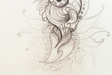 Poster - Color drawing of ornamental flower structure. Original hand drawn on paper.