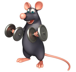 Sticker - fun  Rat cartoon character with dumbbell