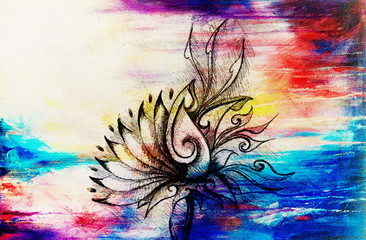 Poster - Color drawing of ornamental flower structure. Original hand drawn on paper.