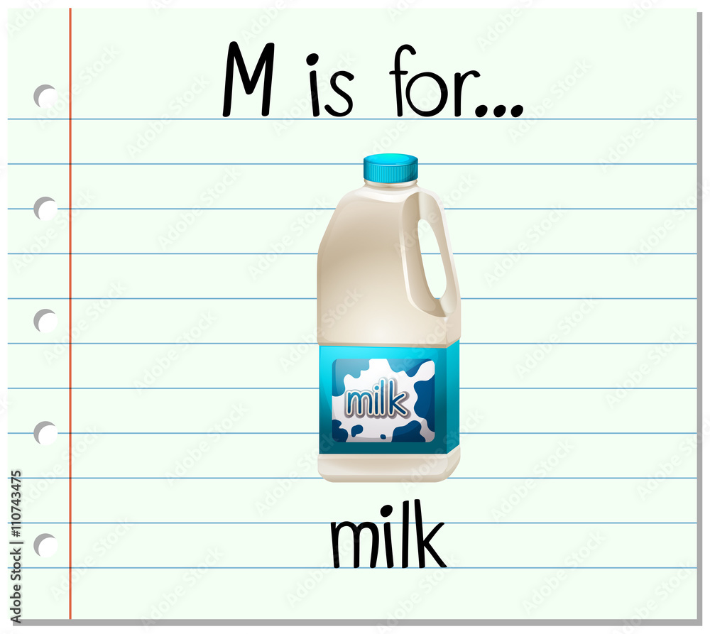 Flashcard letter M is for milk Stock Vector | Adobe Stock