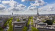 Eiffel Tower, elevated aerial view over rooftops, Paris, France,  timelapse, HD (1920X1080)