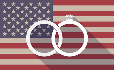 Long shadow USA flag icon with   two bonded wedding rings