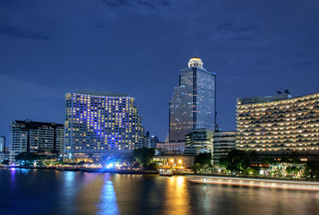 Wall Mural - River view at night / River view at night, Bangkok, Thailand.