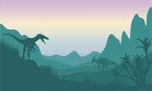 Silhouette Of Eoraptor And Parasaurolophus