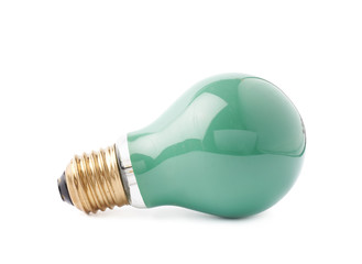 Single electric bulb lying on its side, isolated over the white background