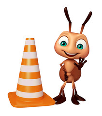 cute Ant cartoon character with construction cone