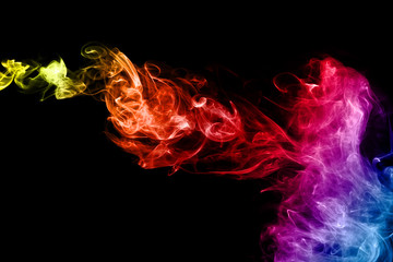 Wall Mural - Colored abstract smoke, isolated on black background. Photo. Neon.