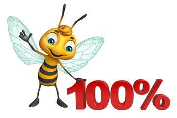 Sticker - fun Bee cartoon character with 100% sign