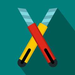 Two construction utility knives icon, flat style 