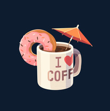 Coffee Mug With Umbrella. Concept Vector Illustration.