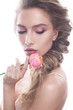 © iulskaya_photo - Beautiful girl in image of bride with а flower. Beauty face.