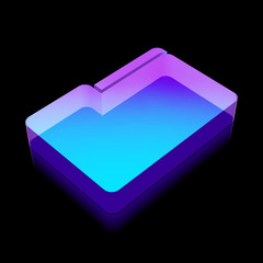 Wall Mural - 3d neon glowing Folder icon made of glass, vector illustration.