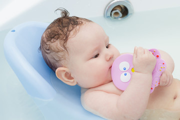 Newborn baby bathe and swim