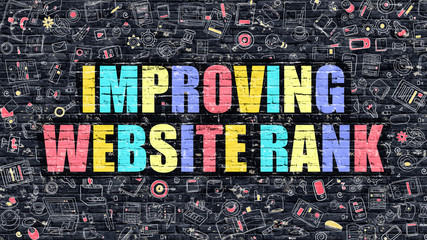 Wall Mural - improving website rank concept. improving website rank drawn on dark wall. improving website rank in