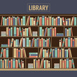 Bookcase In Library Vector Illustration.