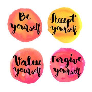 Wall Mural -  - Be yourself hand lettering motivational messages on watercolor painted circles