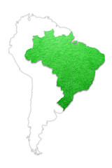 soccer grass field textured brazil country map isolated on white. brazil map football field copy spa