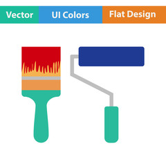 Poster - Flat design icon of construction paint brushes