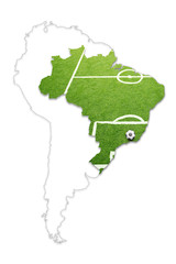 brazil map conceptual soccer game background with soccer field background isolated on white. illustr