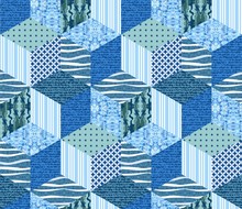 Sea Seamless Patchwork Pattern. Vector Illustration Of Quilt In Blue Tones.