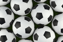 Soccer Balls On Grass Background. Include Clipping Path.