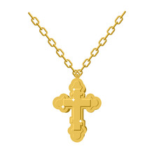 Golden Cross Necklace On Chain Of Gold Jewelry. Crucifix Orthodo