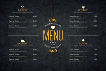 restaurant menu design. vector brochure template for cafe, coffee house, restaurant, bar. food and d
