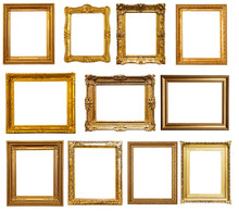 Gold Frames. Isolated Over White