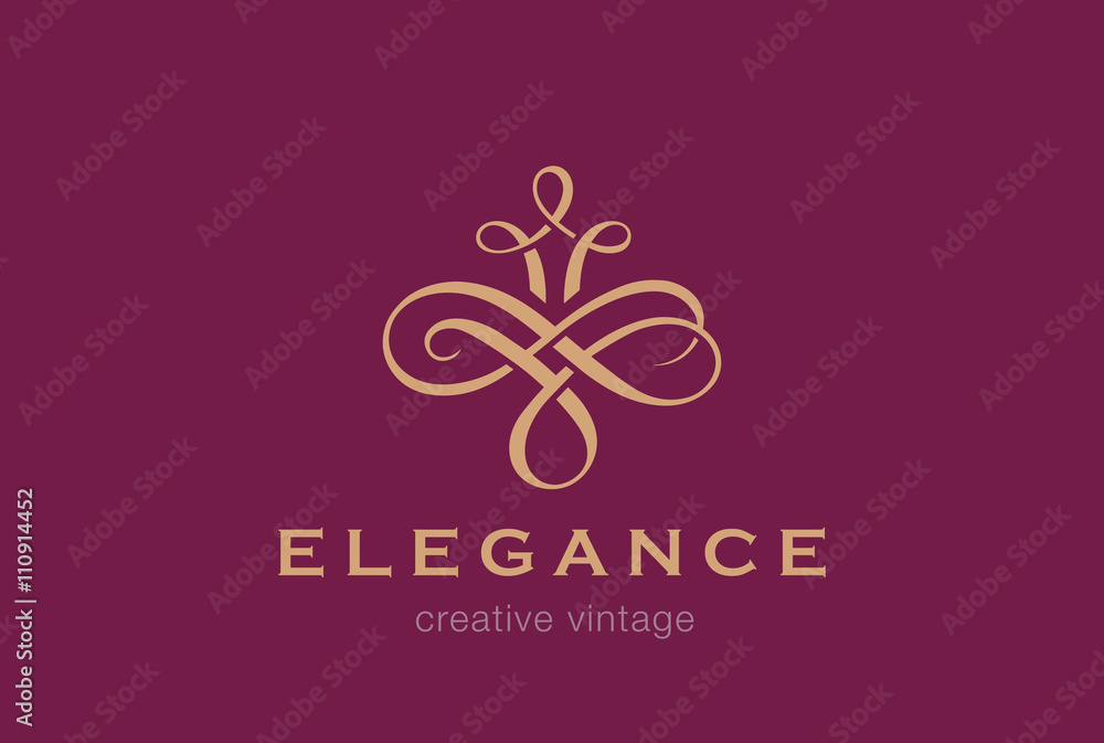 Floral Vintage Logo design abstract vector template...Flourish Vignette Logotype wedding luxury fashion jewelry concept icon. - obrazy, fototapety, plakaty 