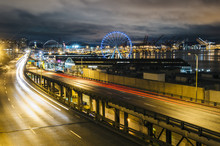 Road To Port And Ferris Wheel, Seattle, Washington, USA