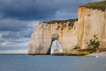 View Of Etretat White Cliffs In Normandy, France