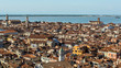 An aerial view of the roofs of the town of Venice in Italy