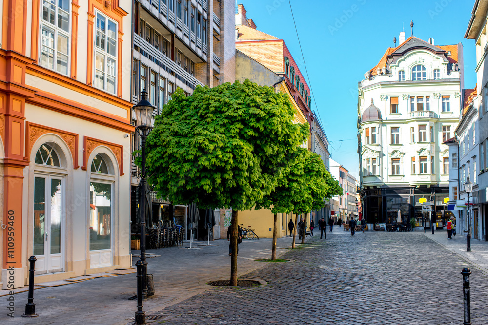 Obraz na płótnie Laurinska street view in old town of Bratislava city, Slovakia w salonie