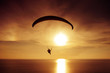 Paraglider flies on background of the sea and sunset